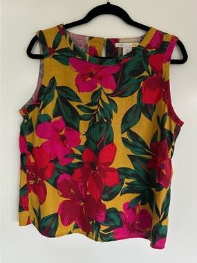 Linen Blend C&C California Mustard Floral Sleeveless Top - Size Medium